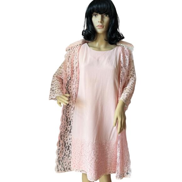 50-60's Vintage Pink dress with matching Lace coat Ladies dress size medium - Picture 5 of 17